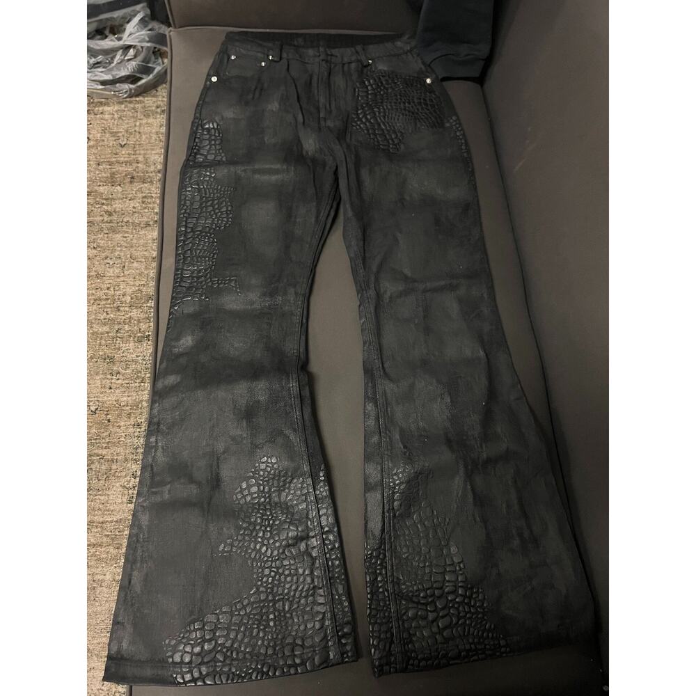 Waxed Crocodile Snakeskin Flared Denim Jeans size 30